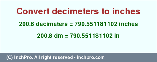 Result converting 200.8 decimeters to inches = 790.551181102 inches