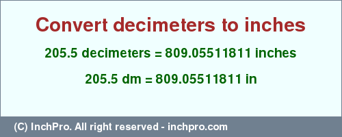 Result converting 205.5 decimeters to inches = 809.05511811 inches