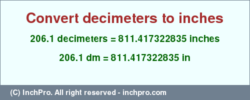 Result converting 206.1 decimeters to inches = 811.417322835 inches