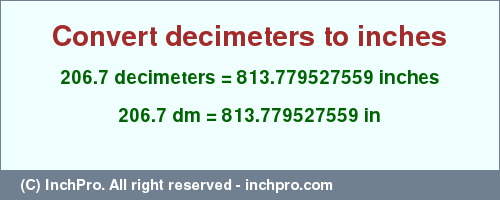 Result converting 206.7 decimeters to inches = 813.779527559 inches