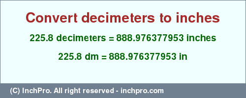 Result converting 225.8 decimeters to inches = 888.976377953 inches