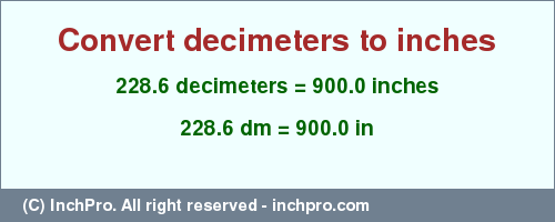 Result converting 228.6 decimeters to inches = 900.0 inches