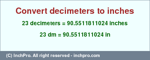Result converting 23 decimeters to inches = 90.5511811024 inches