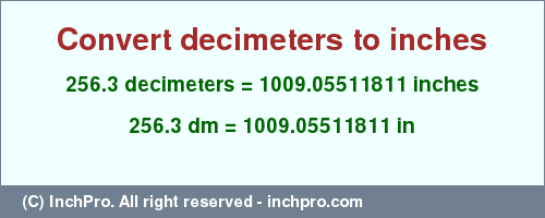 Result converting 256.3 decimeters to inches = 1009.05511811 inches