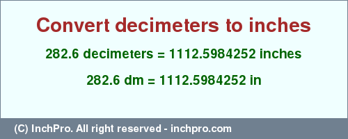 Result converting 282.6 decimeters to inches = 1112.5984252 inches