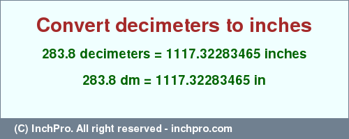 Result converting 283.8 decimeters to inches = 1117.32283465 inches
