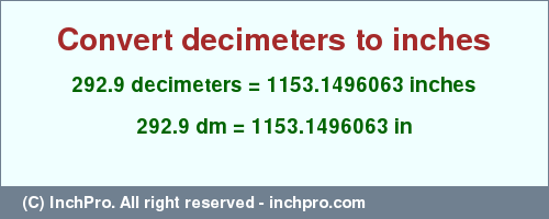 Result converting 292.9 decimeters to inches = 1153.1496063 inches