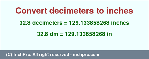 Result converting 32.8 decimeters to inches = 129.133858268 inches