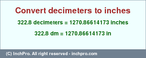 Result converting 322.8 decimeters to inches = 1270.86614173 inches