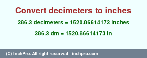 Result converting 386.3 decimeters to inches = 1520.86614173 inches