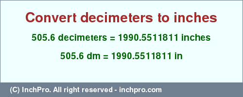 Result converting 505.6 decimeters to inches = 1990.5511811 inches