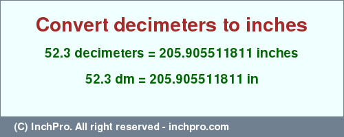 Result converting 52.3 decimeters to inches = 205.905511811 inches