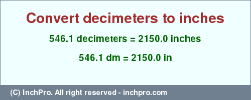 Result converting 546.1 decimeters to inches = 2150.0 inches