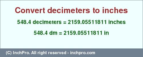 Result converting 548.4 decimeters to inches = 2159.05511811 inches