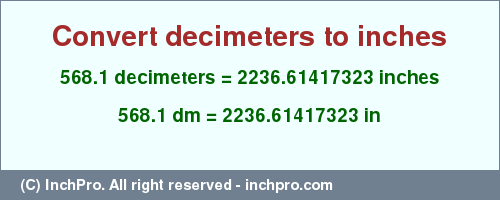 Result converting 568.1 decimeters to inches = 2236.61417323 inches