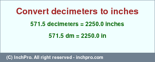 Result converting 571.5 decimeters to inches = 2250.0 inches