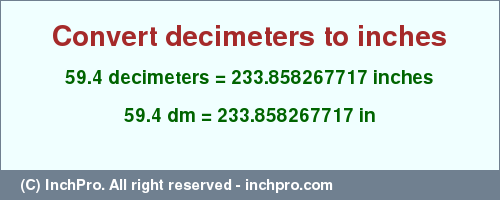 Result converting 59.4 decimeters to inches = 233.858267717 inches