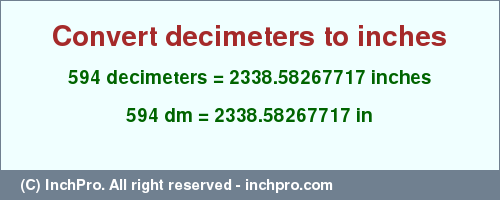 Result converting 594 decimeters to inches = 2338.58267717 inches