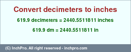 Result converting 619.9 decimeters to inches = 2440.5511811 inches