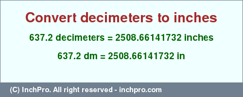 Result converting 637.2 decimeters to inches = 2508.66141732 inches