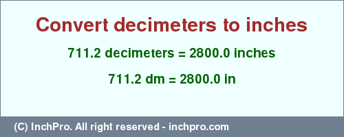 Result converting 711.2 decimeters to inches = 2800.0 inches