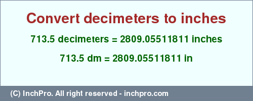 Result converting 713.5 decimeters to inches = 2809.05511811 inches
