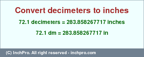 Result converting 72.1 decimeters to inches = 283.858267717 inches