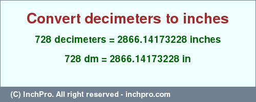 Result converting 728 decimeters to inches = 2866.14173228 inches