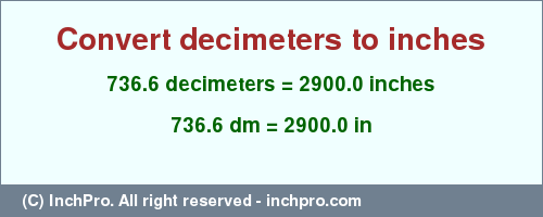 Result converting 736.6 decimeters to inches = 2900.0 inches