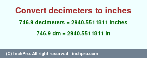 Result converting 746.9 decimeters to inches = 2940.5511811 inches