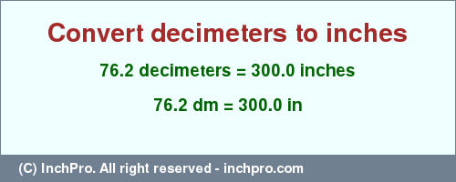 Result converting 76.2 decimeters to inches = 300.0 inches