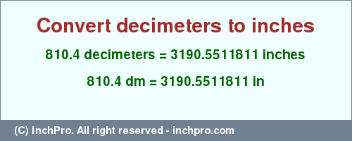 Result converting 810.4 decimeters to inches = 3190.5511811 inches