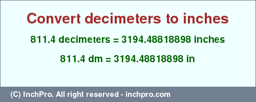 Result converting 811.4 decimeters to inches = 3194.48818898 inches