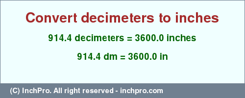 Result converting 914.4 decimeters to inches = 3600.0 inches