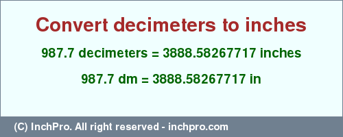 Result converting 987.7 decimeters to inches = 3888.58267717 inches