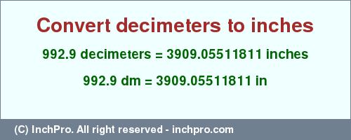 Result converting 992.9 decimeters to inches = 3909.05511811 inches