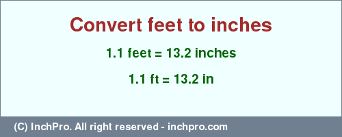 Result converting 1.1 feet to inches = 13.2 inches