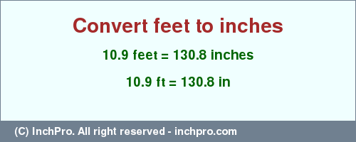 Result converting 10.9 feet to inches = 130.8 inches