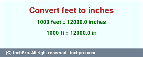 Result converting 1000 feet to inches = 12000.0 inches