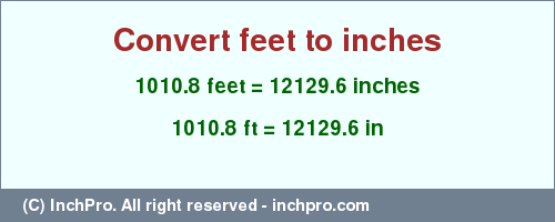 Result converting 1010.8 feet to inches = 12129.6 inches