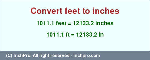 Result converting 1011.1 feet to inches = 12133.2 inches