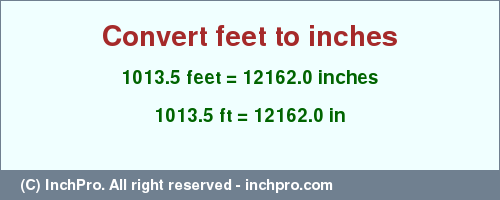 Result converting 1013.5 feet to inches = 12162.0 inches