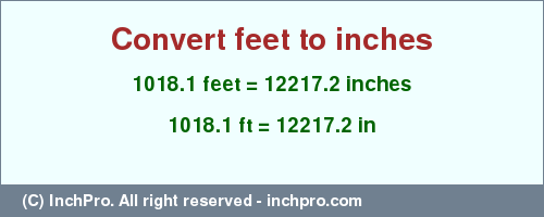 Result converting 1018.1 feet to inches = 12217.2 inches