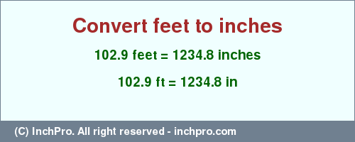 Result converting 102.9 feet to inches = 1234.8 inches
