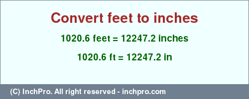 Result converting 1020.6 feet to inches = 12247.2 inches
