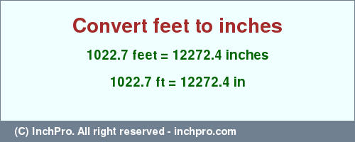 Result converting 1022.7 feet to inches = 12272.4 inches
