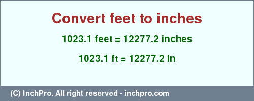 Result converting 1023.1 feet to inches = 12277.2 inches