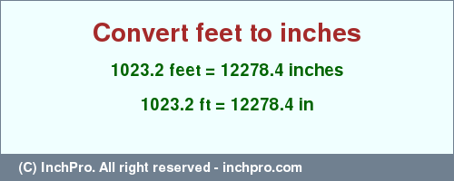 Result converting 1023.2 feet to inches = 12278.4 inches
