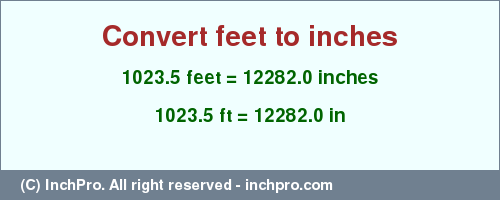 Result converting 1023.5 feet to inches = 12282.0 inches