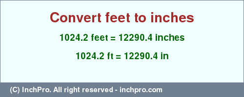 Result converting 1024.2 feet to inches = 12290.4 inches